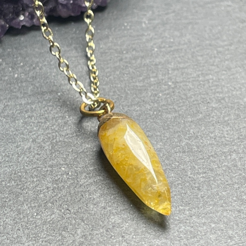 Yellow Jade Nugget Necklace Pendant Gold Plated Chain - Picture 11 of 15